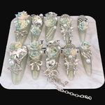 Iridescent Fairycore Press On Nails & Holographic Roses, Crystal Hearts, Ribbons