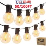 100FT Outdoor Festoon String Lights Mains + G40 LED Bulbs Garden Outside Lights