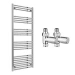 Reina Capo Flat Chrome Bathroom Heated Towel Rail 1800 x 600 and Manual Valves