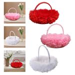 Flower Girl Basket, Satin Flower Basket, Feather Fairy Wedding Basket, Wedding