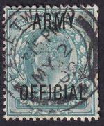 SG O48 'Short Y' Variety ARMY OFFICIAL (MO19r) ½d Blue-Green 'Fleetwood CDS'