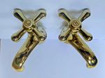 Pair of Vintage Heavy, Solid Brass Pillar Deck Mount Basin Taps