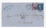 1869 QV 6d + 2d BLUE STAMP PLATE 13 ON RITCHIE & SON WRAPPER TO PARIS FRANCE