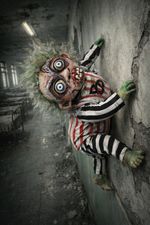 Creepy Cute Striped Horror Baby Doll – Handmade Spooky Display Haunted halloween
