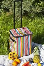 Pull Along Picnic Cool Bag Festival Trolley Portable Stripy Food Drink Cool Box