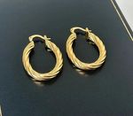 9ct Gold Ladies Stunning Oval Shape Twist Pattern Hoop Earrings Gold Filled