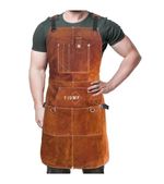 Heavy-Duty Leather Tool Apron | Adjustable Cross Back Straps, 10 Pockets
