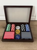 John Lewis Poker Set with 2 Decks of Cards - Wooden Carry Box - Poker Chips