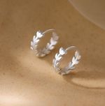 Shiny 925 Sterling Silver Leaf Open Hoop Circle Huggie Earrings Women Girl Gift