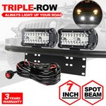 23'' Bull Bar Bumper License Plate Mount Bracket +7 INCH LED Lights Combo +Wire