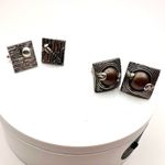 Vintage 90s Swank Brutalist Silver Tone Brown Stone Screw Cufflinks Lot Jewelry