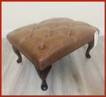 Chesterfield Queen Anne Button Brown Genuine Leather Footstool
