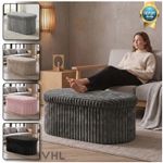 Ribbed Ottoman Storage Box Oval Pouffe Toy Chest Blanket Chair Footstool Bench
