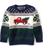 Polo Ralph Lauren Boys Christmas Tree Truck-Intarsia Nordic Holiday Sweater NWT