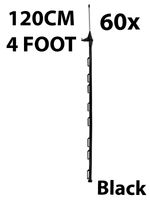 60 x 4ft (120cm) Electric Fence Black Poly Posts fence Stakes tape rope