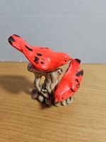 Vintage Japanese Ceramic Cardinal Figurines Perched On A Tree Stump 2 1/2 "