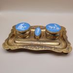 Antique Ormolu Jasperwear Ink Desk Stand Tidy AF