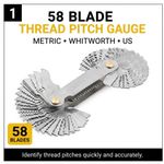 58 Blade Thread Pitch Gauge Metric Whitworth BSW US 60° 55° Screw Thread Tool