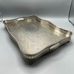 Vintage Silver Plate Footed Gallery Serving Tray Rectangular Serpentine Cocktail