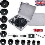 16Pcs Hole Saw Kit 19-127mm Circular Cutting Set for Wood Metal Drilling Tool UK