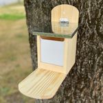 Wooden Wall Mounted Squirrel Feeder with Feeding Platform & Metal Roof