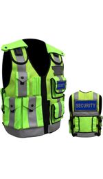 Hi Vis Security Vest Reflective Safety Jacket Tactical Mesh Multi Pocket Dog Han