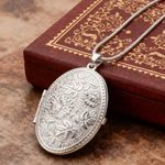 925 Sterling Silver Locket Necklace Pendant and 18''Chain Floral Engraved Locket