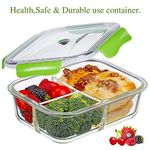 🥡36.6oz Green Glass Lunch Box 3 Compartment Airtight Microwave &Dishwasher Safe