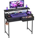 Gaming Desk with Adjustable Monitor Stand, 2 Storage Drawers, Black 80cm