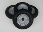 4 OFF 145/80 B10 TRAILER WHEELS AND TYRES  4" PCD  67MM CENTRE BORE - 375kg