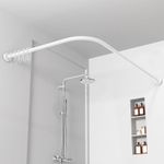 White Shower Curtain Rail Pole Non Rust U L Shape Adjustable Corner Shower Rail