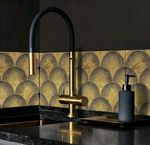 Metal Point & Fan Gold Wall Decoration Splashback for Kitchen, 19.5x19.5cm 9PCS