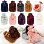 Hot Water Bottle With Cover Fleece Luxury Soft Fluffy 2L Large Rubber Faux Fur