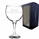 Personalised Engraved Spanish Balloon Gin O'Clock Glass Large Gift Box Birthday