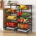 3/5/6 Tier Fruit Trolley Basket Rack Kitchen Storage Vegetable Cart With Wheels