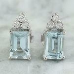 6Ct Emerald Cut Aquamarine Diamond Stud Women's Earrings 14K White Gold Finish