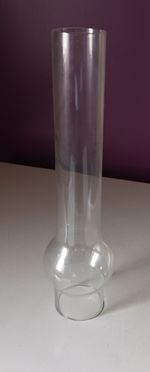 Vintage tall bulge glass oil lamp chimney  10.5in high 2  2/8" Fitter