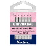 Hemline: Sewing Machine Needles: Universal: Fine 70(10): 6 Pieces