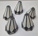 Set Of Five Small Tiffany Style Lamp Shades Vintage Glass Stained Beige X5 