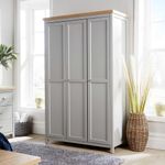 Wardrobe 3 Door Metal Handles Grey Oak Home Clothing Storage Furniture 36mm Top