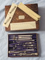 Excellent Antique. VICTORIAN ROSEWOOD CASED SET ARCHITECTS DRAWING INSTRUMENTS