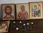 Items for Prayer : Three Icons and beautiful artisan Rosary (LOT)