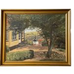 Antique Oil On Canvas Danish School A Church Spire In A Valley Signed 54cm/43 