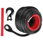 10mm x 30m Winch Rope Synthetic + Hook For Dyneema Tow Recovery Cable 26500lbs