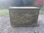 Vintage 1970s Brass Coal Log Box Kindling  Storage Chest Horses Tavern Decor