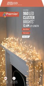 Premier 960 LED Cluster Multi-Action Christmas Tree Light Clear Cable WARM WHITE