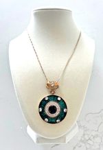 Vintage 925 sterling silver midcentury modern enamel crystal pendant necklace