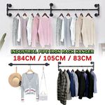 83-184CM Industrial Pipe Clothing Rack Wall Mounted Clothes Rail Hanging Rack UK