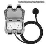 Outdoor Socket Waterproof Double Plug Extension Lead External 2 Gang Switched UK