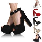 NEW LADIES WOMEN ANKLE STRAP PLATFORM CHUNKY HIGH HEEL PEEP TOE SHOES SIZE 3-8